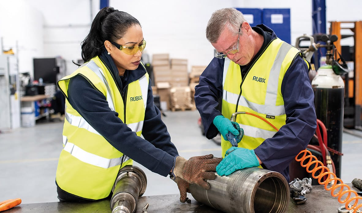Two workers in the factory